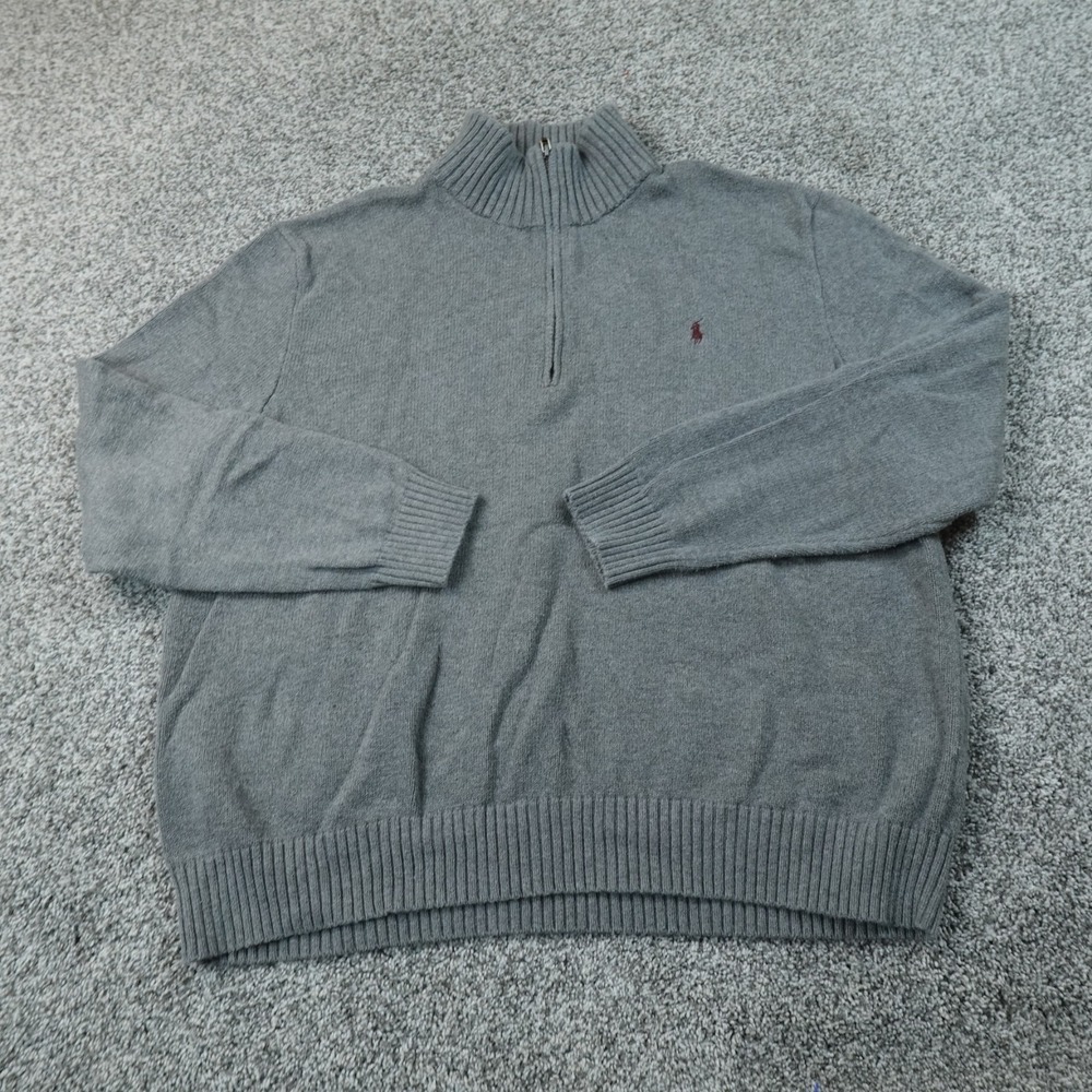 VTG Polo Ralph Lauren Sweatshirt Mens 2XL Gray 1/4 Zip Sweater Pullover Pony
